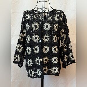 250 - POL Black and White Crochet Button Down Top